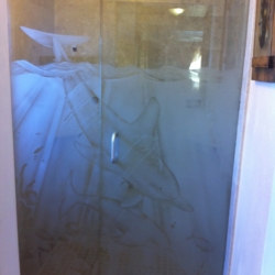 Dolphin Etched Custom Shower Door Enclosure System - A Cutting Edge Glass and Mirror