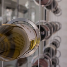 Super Close-Up of Custom Wine Cellar Suspended Ring Rack