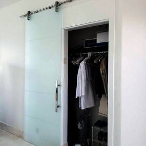 Custom Closet Glass Sliding Barn Door Open - A Cutting Edge Glass and Mirror of Las Vegas, Nevada