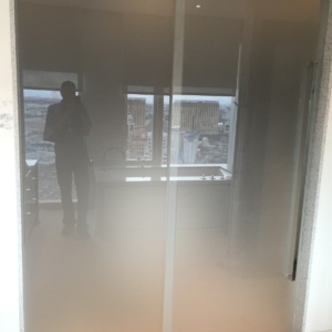 Sliding door with mmw hardware