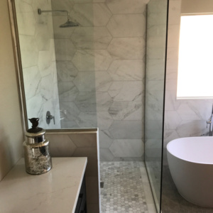38” clear tempered glass brushed nickel hardware