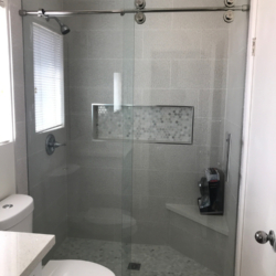 Barn door style polished stainless hardware