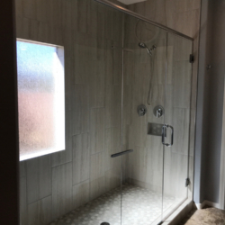 38” clear tempered glass brushed nickel header