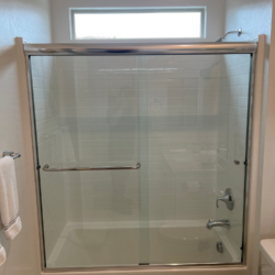 Euro series by-pass slier; ¼” clear tempered glass; chrome hardware